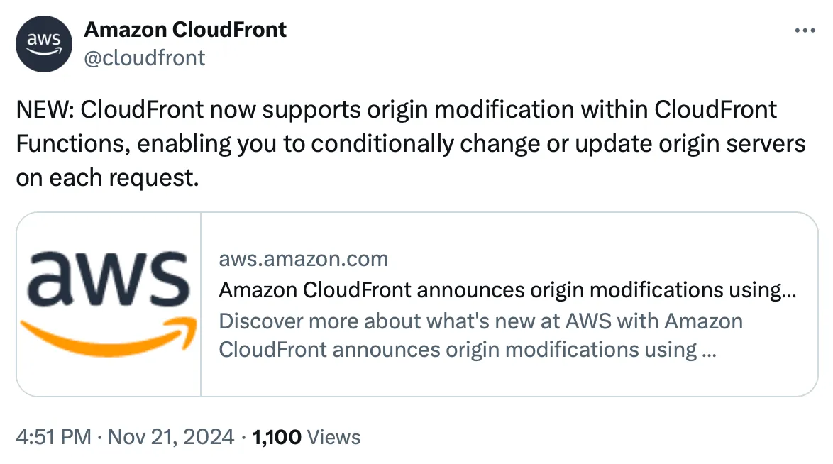CloudFront announcement tweet
